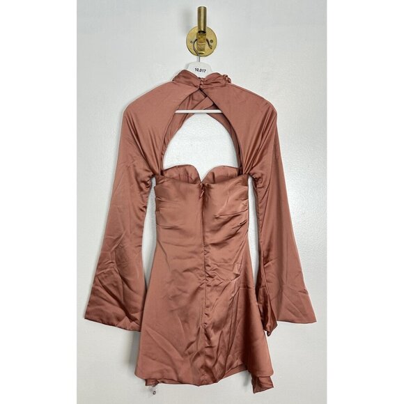 House of CB Satin Long Sleeve Dress in Blush - Picture 9 of 15
